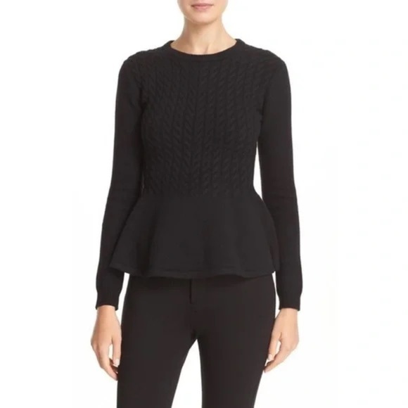 Ted Baker London Sweaters - Ted Baker London Women's US 8/10 Black Mereda Cable Knit‎ Peplum Sweater